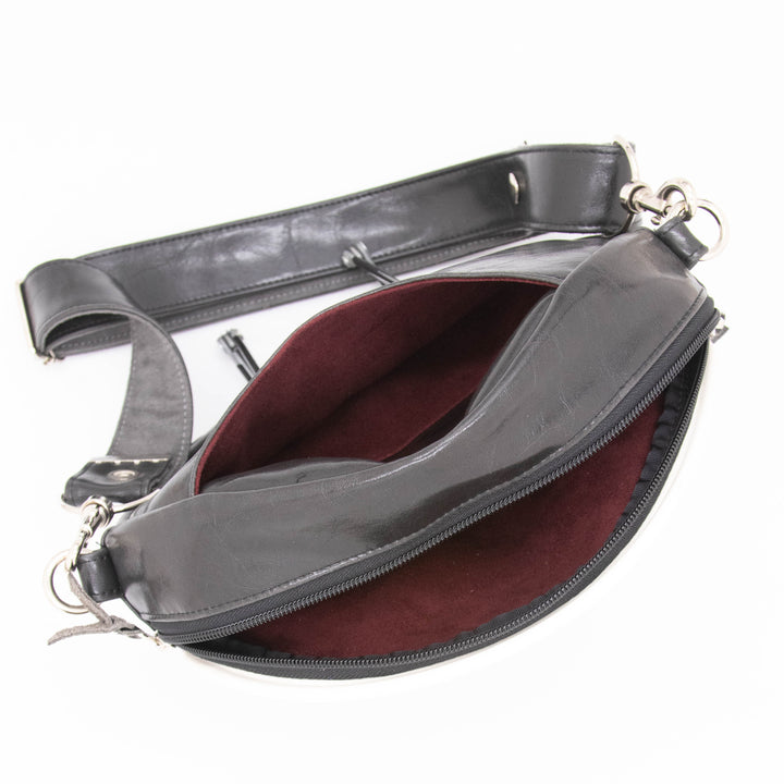 Vintage Fabric Circle Crossbody Bag - *PREORDER* Gothic Black & White Houndstooth