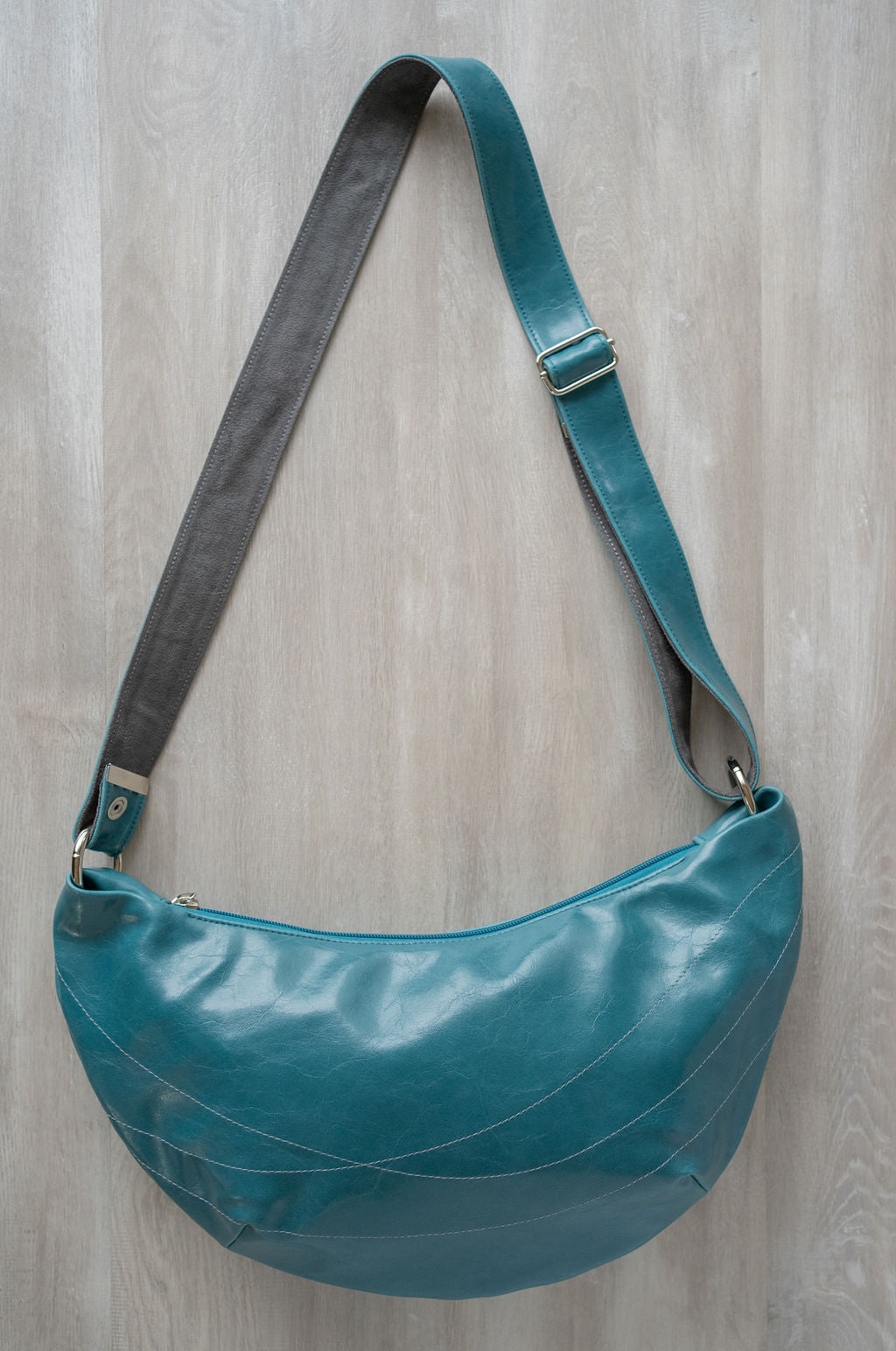 Womens Hobo Purse - Foxtrot Medium Topstitch Hobo Bag - Teal Vegan Leather made in usa#color_teal