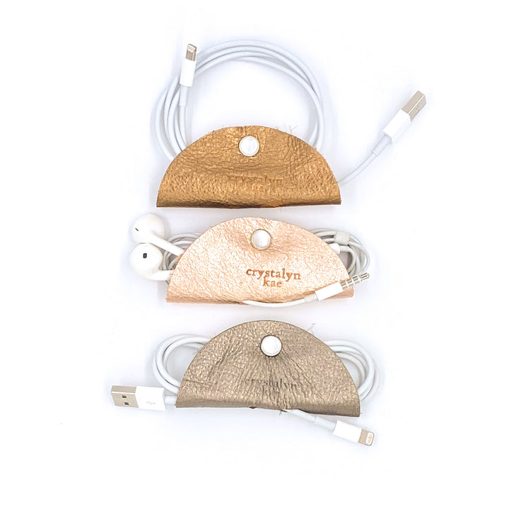 Leather Cord Organizer: Metallic Set of 3