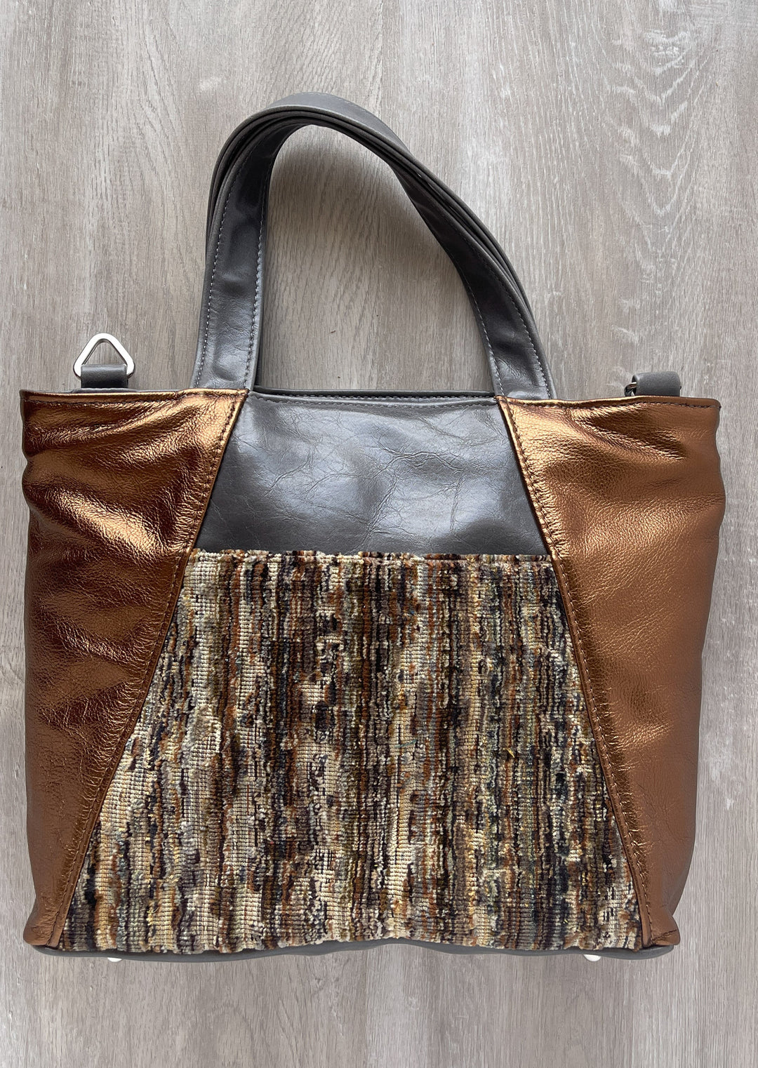 Mini Troubadour Tote - Grey with Bronze Leather and Brown Velvet