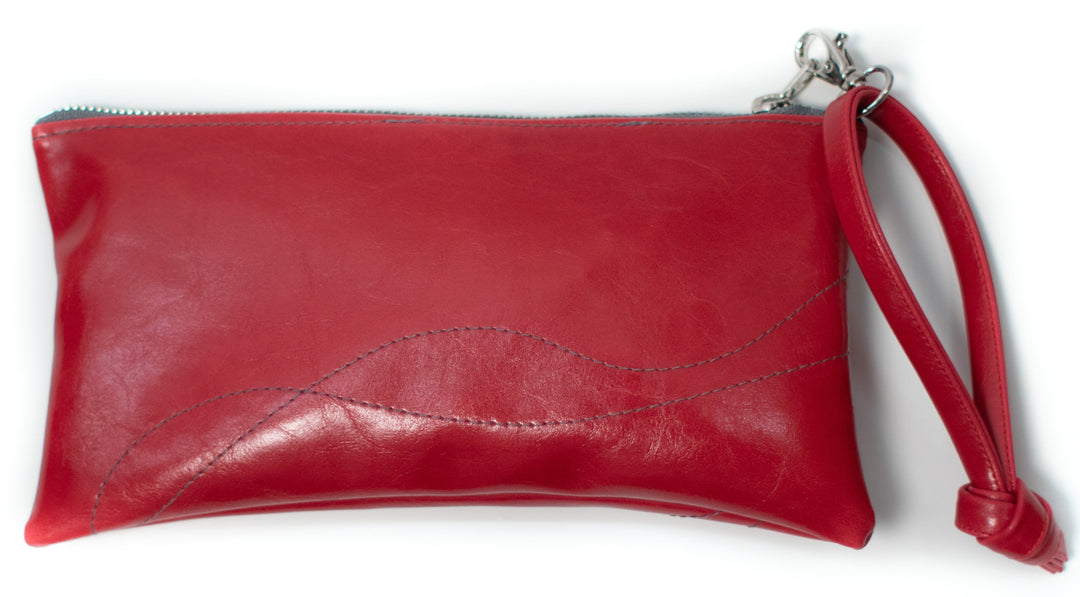 Large Valet Pouch Cherry Red Vegan Leather made in usa