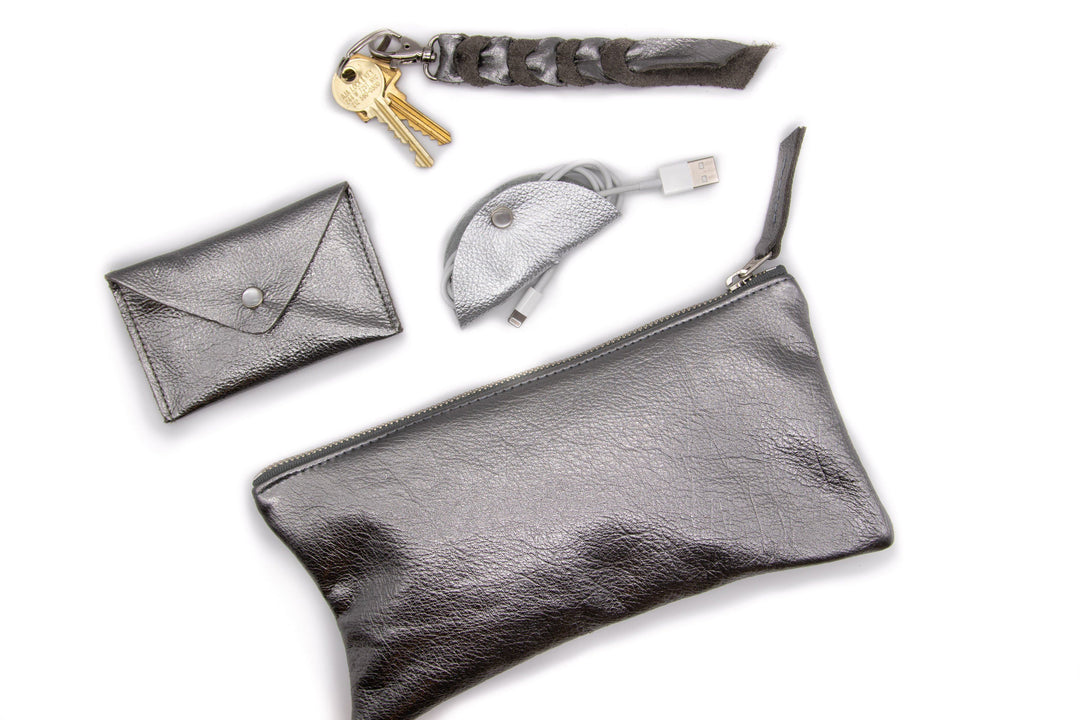 Large Valet Pouch - Pewter Recycled Leather