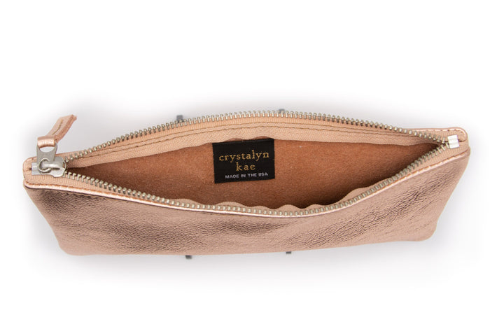 inside of clutch wristlet Large Valet Pouch - Rose Gold Recycled Leather