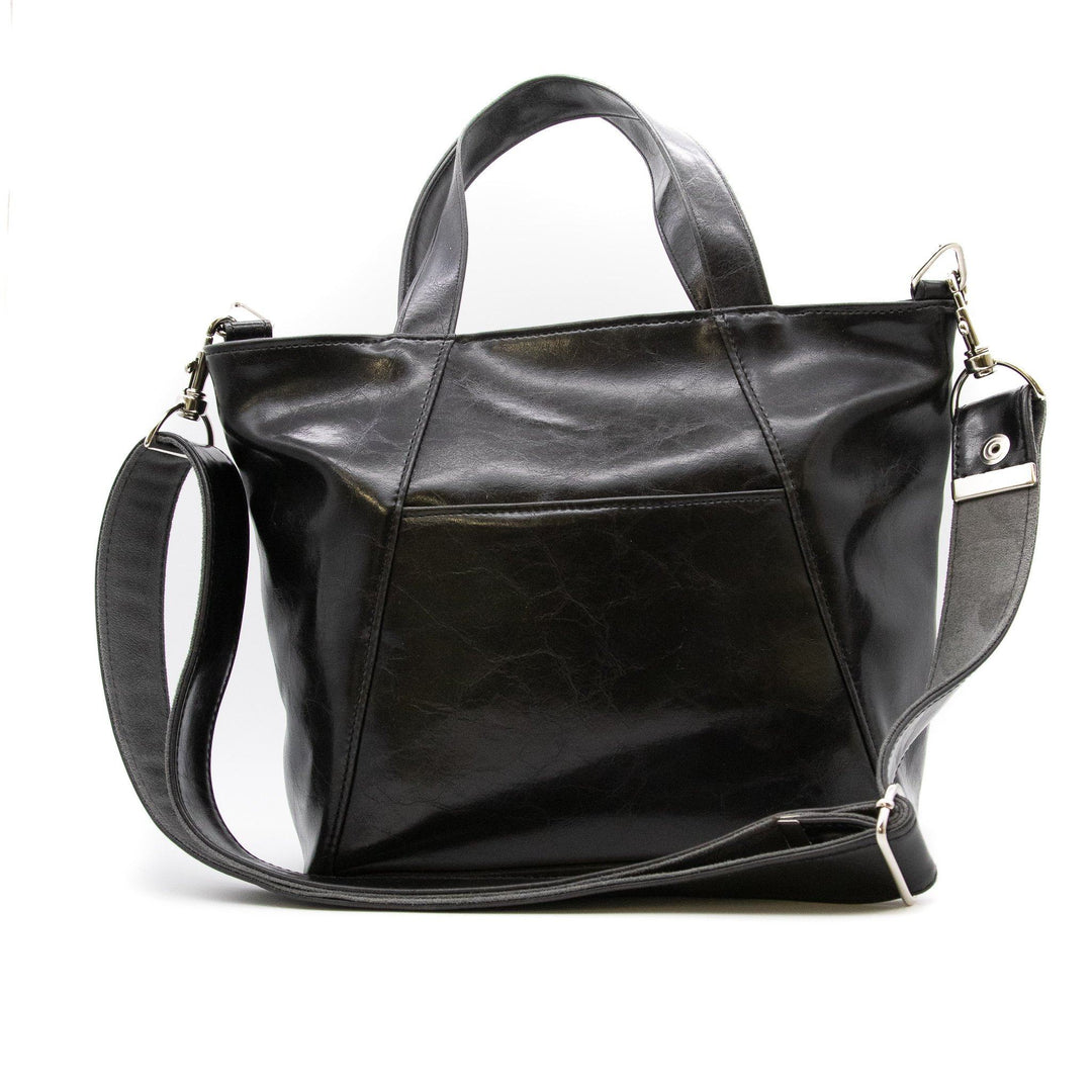 Womens Tote Bag - Mini Troubadour Tote- Black Vegan Leather made in usa