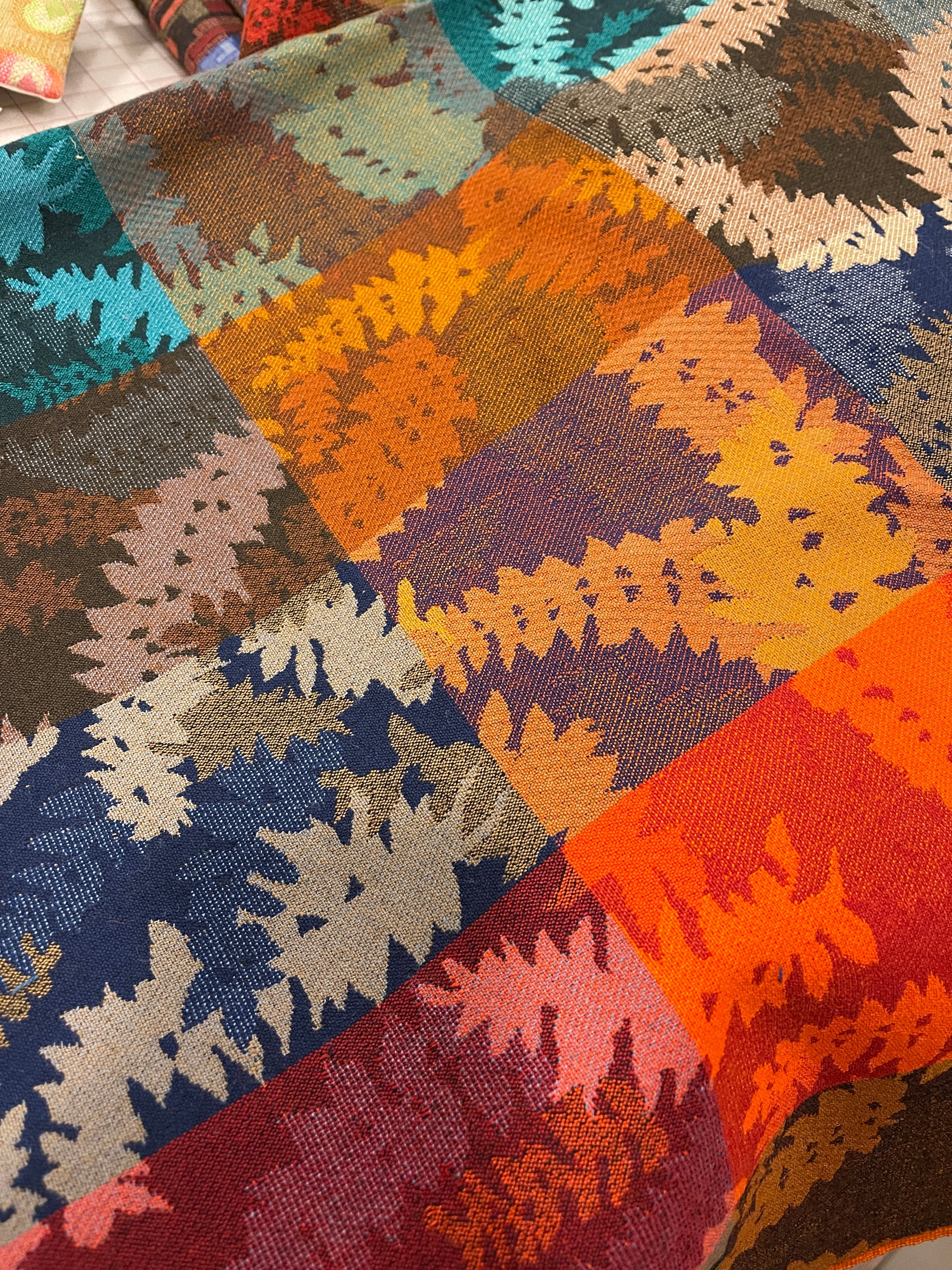 vintage upholstery fabric from Delta 727 airplane seats in fern motif