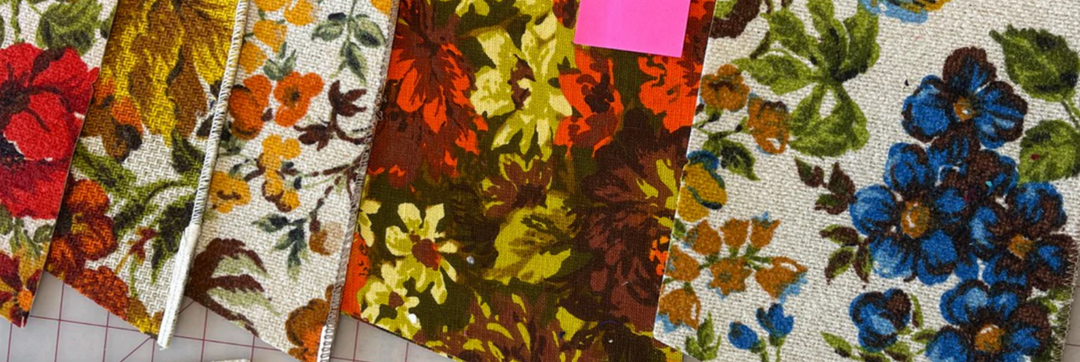 Vintage floral upholstery fabrics destined for a couch: transformed into bags!