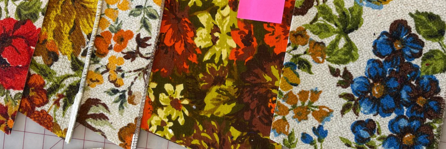 Vintage floral upholstery fabrics destined for a couch: transformed into bags!