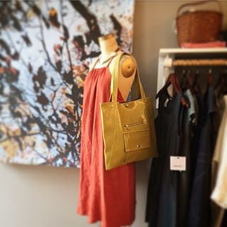 Our Citrine Métier tote welcomes shoppers in Hudson, NY