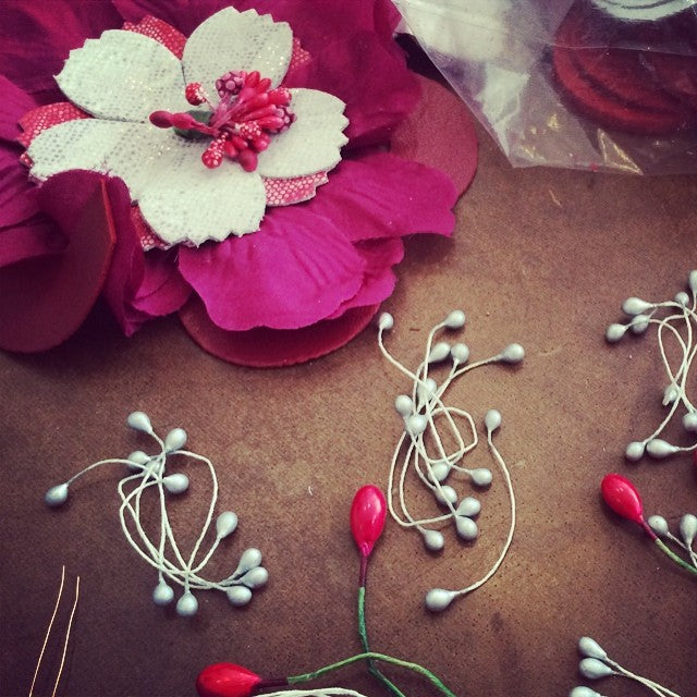 Making 30 fabric flowers to decorate the tables. #vintagemillinery #chiffon #recycledleather #madeinnyc #wallawallaorbust