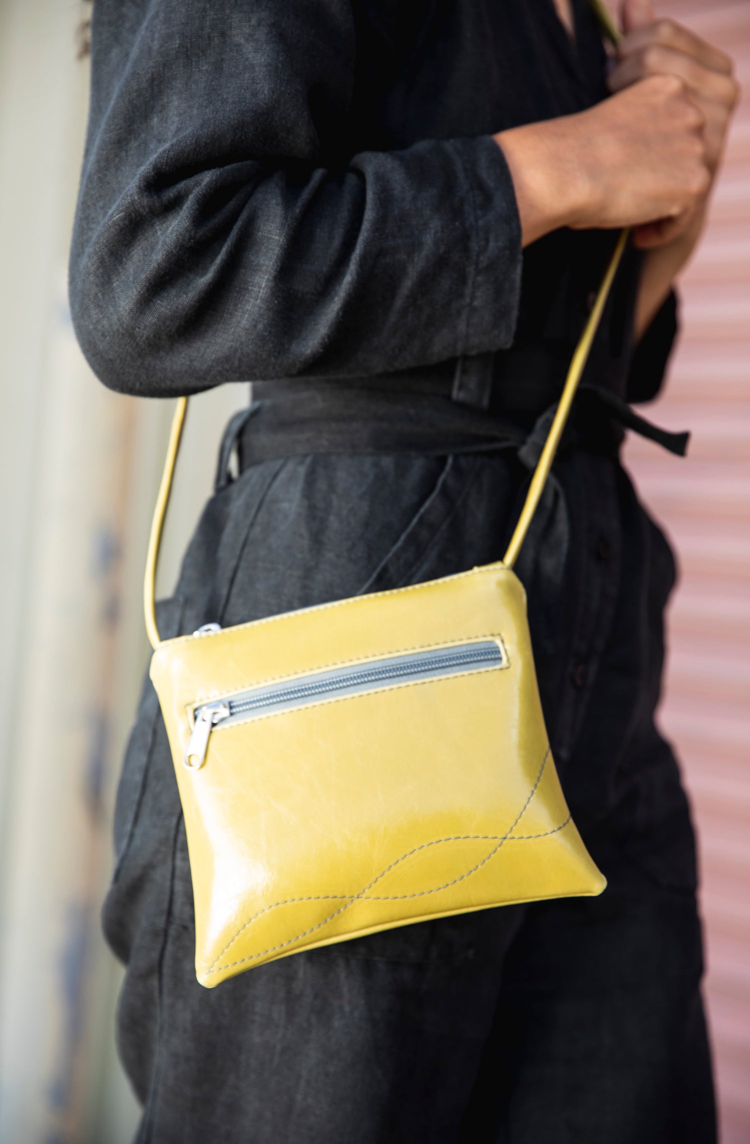 citrine yellow green lime crossbody vegan bag