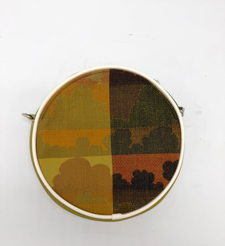 Round purse with a yellow cloud pattern on a white background#color_citrine-clouds-airplane-fabric