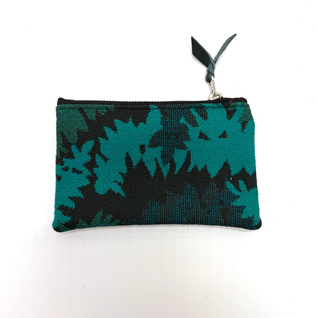 Teal and black patterned pouch on a white background#color_teal-ferns