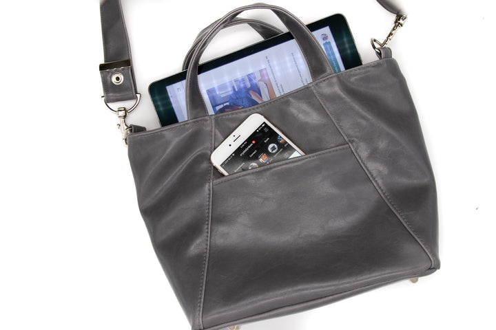 Mini Troubadour Tote - Grey with Pewter Leather and Tweed