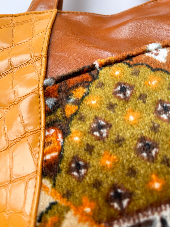 Mini Troubadour Tote - Butterscotch with Crocodile Embossed Leather and Patchwork Chenille
