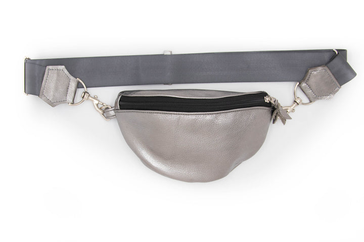 Leather Fanny "Franny" Pack from Leather made in USA#color_metallic-pewter