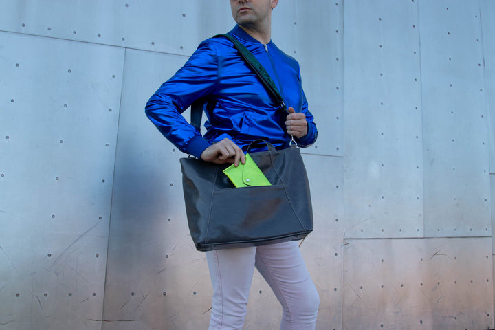 Troubadour Laptop Tote - Navy Vegan Leather #color_black