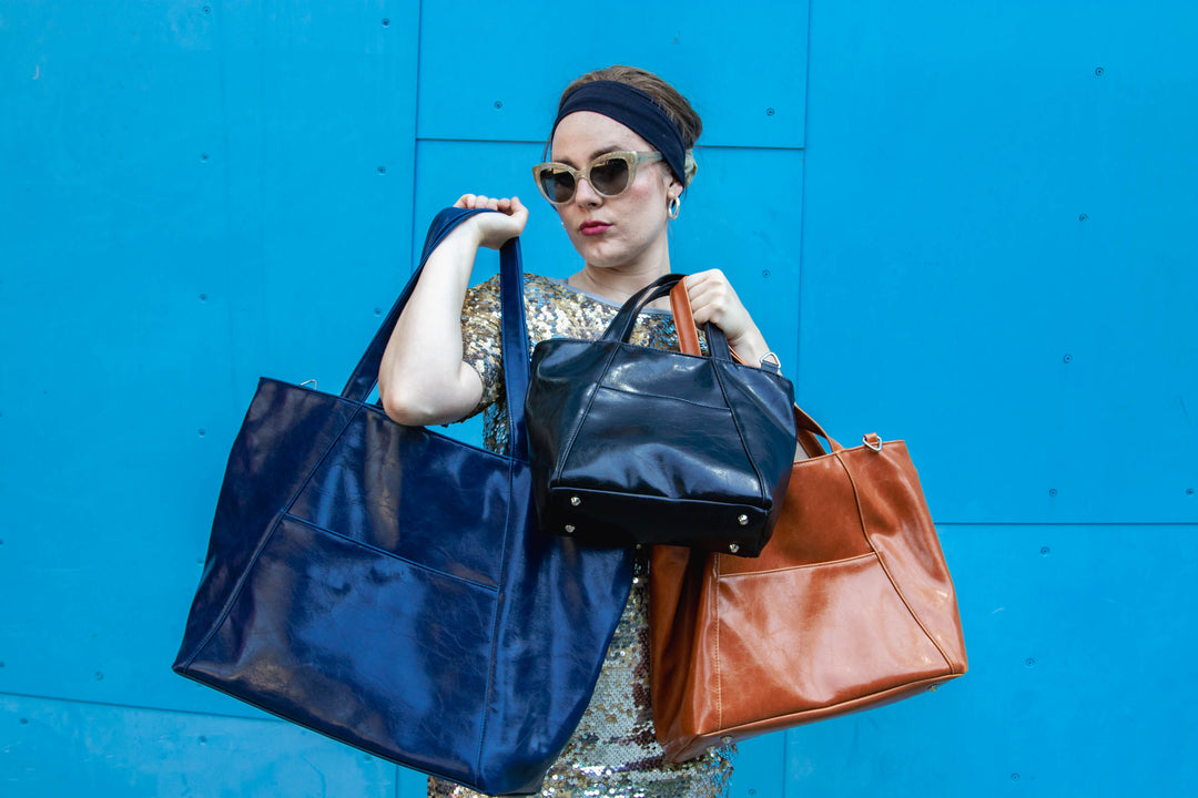 Troubadour Laptop Tote - Navy Vegan Leather #color_black