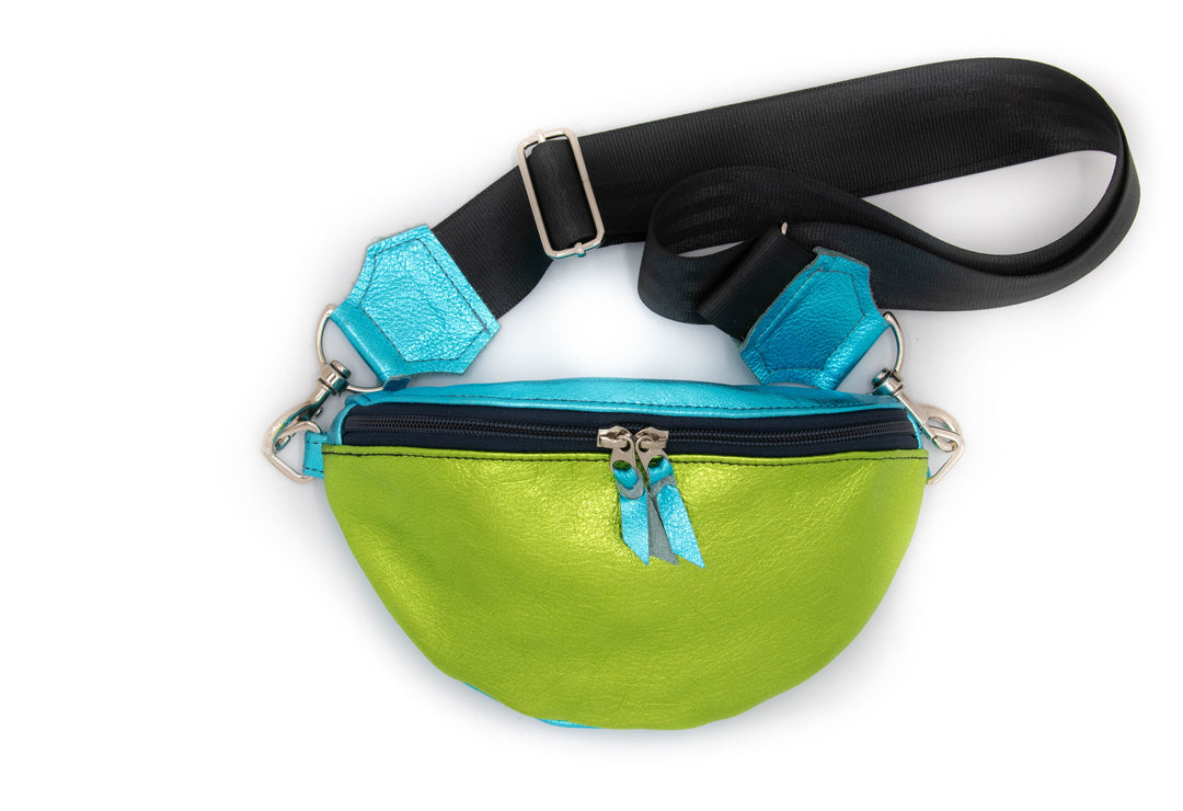 Leather Fanny "Franny" Pack from Leather made in USA#color_metallic-blue-and-green