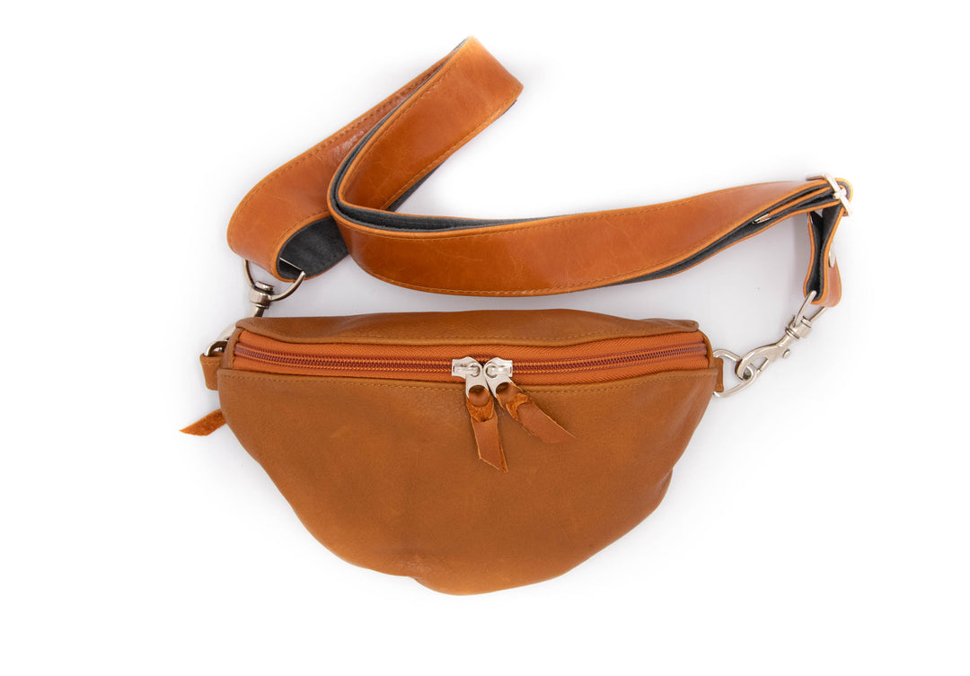 Leather Fanny "Franny" Pack from Leather made in USA#color_cognac-with-butterscotch-zipper