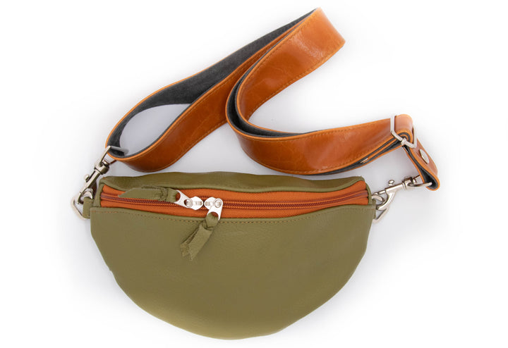 Leather Fanny "Franny" Pack from Leather made in USA#color_olive-with-butterscotch-zipper