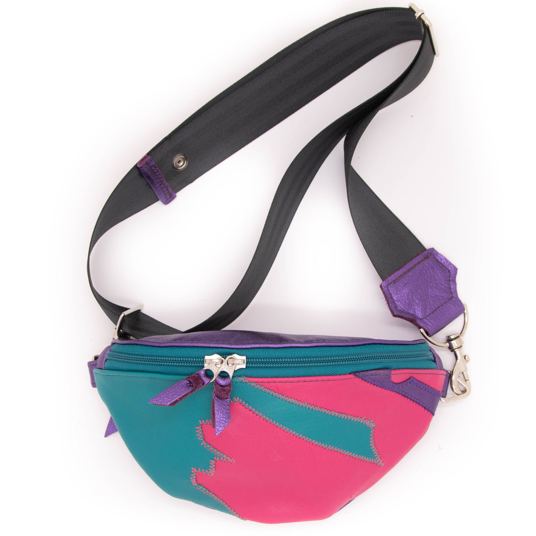 Leather Fanny "Franny" Pack from Leather made in USA#color_multicolor-with-metallic-purple