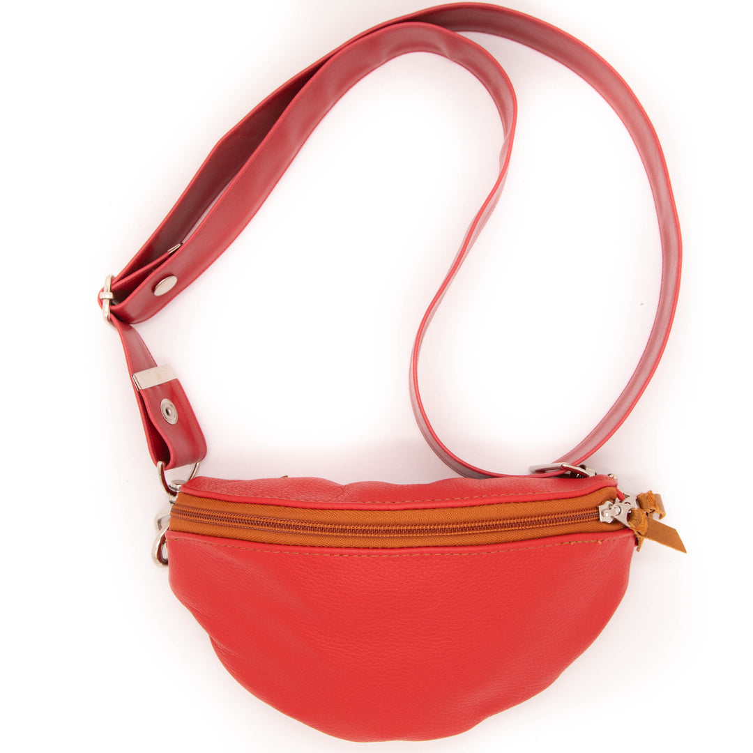 Leather Fanny "Franny" Pack from Leather made in USA#color_red-with-butterscotch-zipper