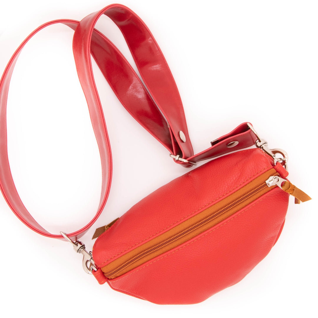 Leather Fanny "Franny" Pack from Leather made in USA#color_red-with-butterscotch-zipper