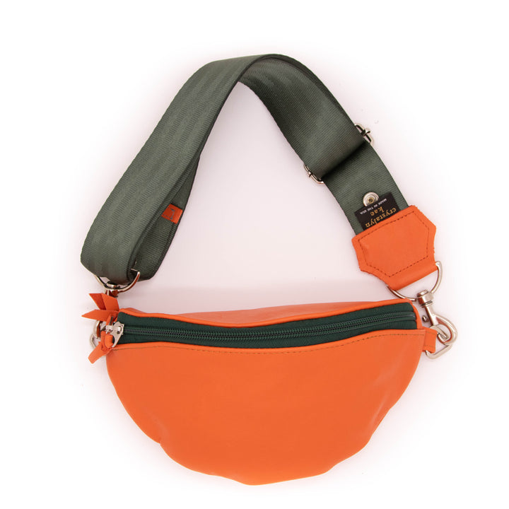 Leather Fanny "Franny" Pack from Leather made in USA#color_orange-with-olive-green-zipper