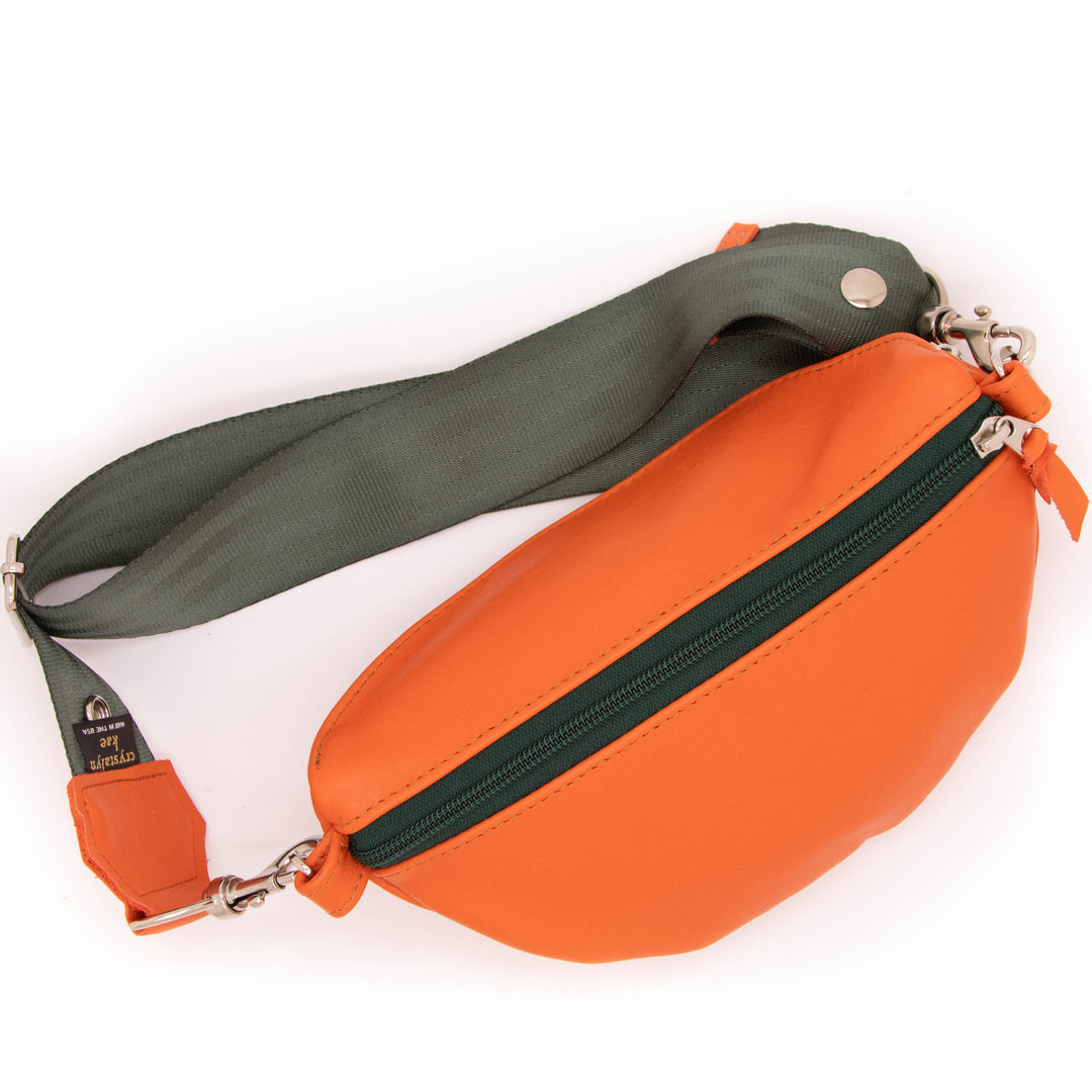 Leather Fanny "Franny" Pack from Leather made in USA#color_orange-with-olive-green-zipper