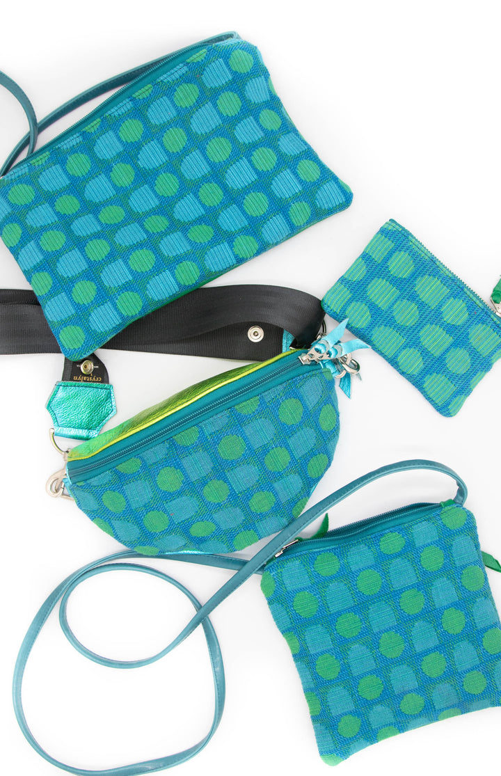 Vintage Boeing Fabric and Leather Fanny "Franny" Pack - Teal and Green Geometric