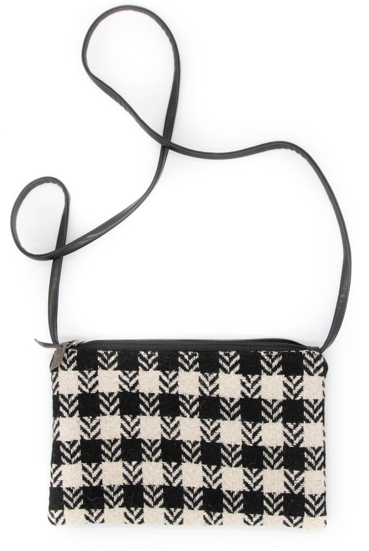 Vintage Wool Fabric Bossa Nova Medium Crossbody Bag - Black & White Houndstooth