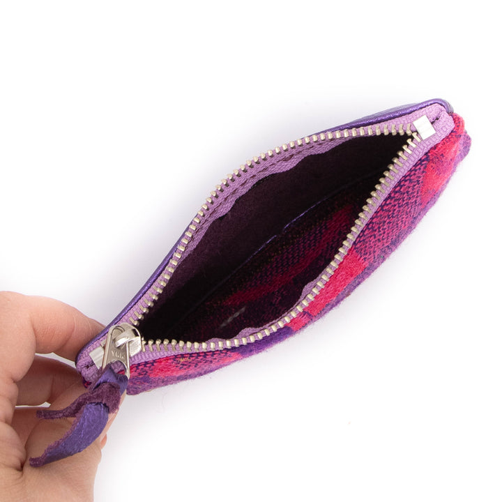 Vintage Boeing Fabric and Leather Small Valet Zipper Pouch - Pink & Purple - One of a Kind!