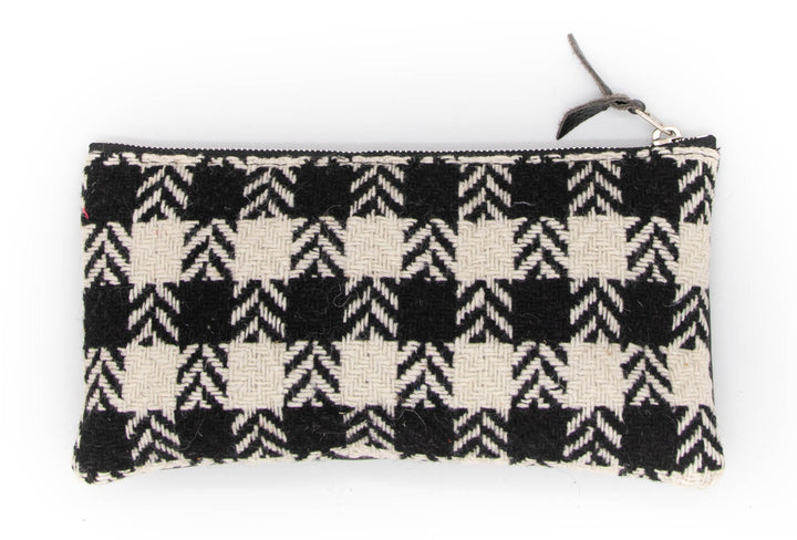Vintage Wool Fabric Large Valet Pouch - Black & White Houndstooth