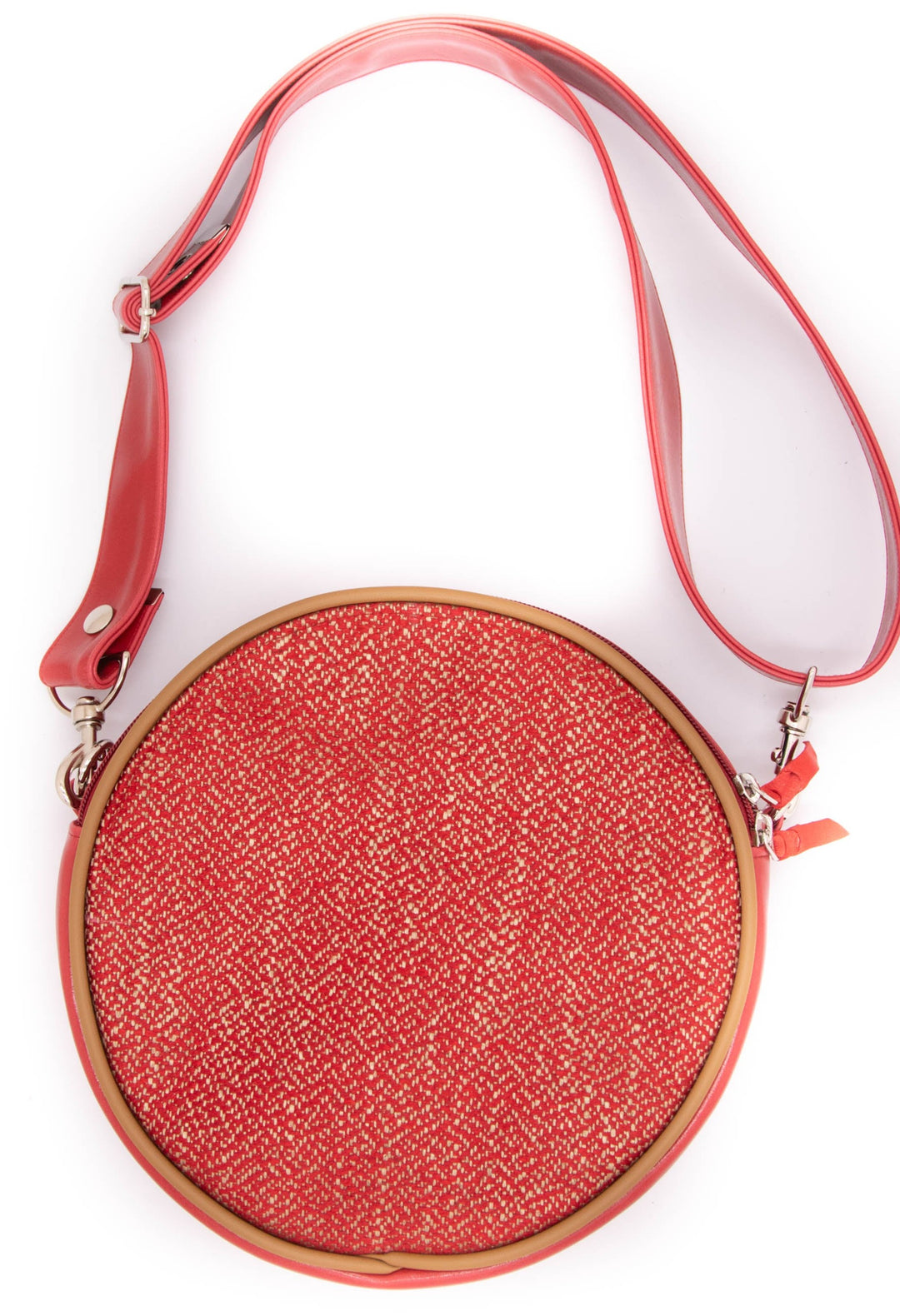 Vintage Fabric Circle Crossbody Bag - Red Tweed