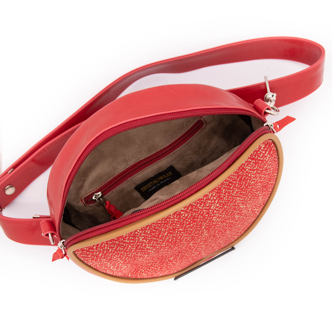 Vintage Fabric Circle Crossbody Bag - Red Tweed