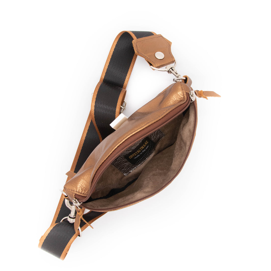 Leather Fanny "Franny" Pack from Leather made in USA#color_metallic-bronze-with-ale-brown-zipper