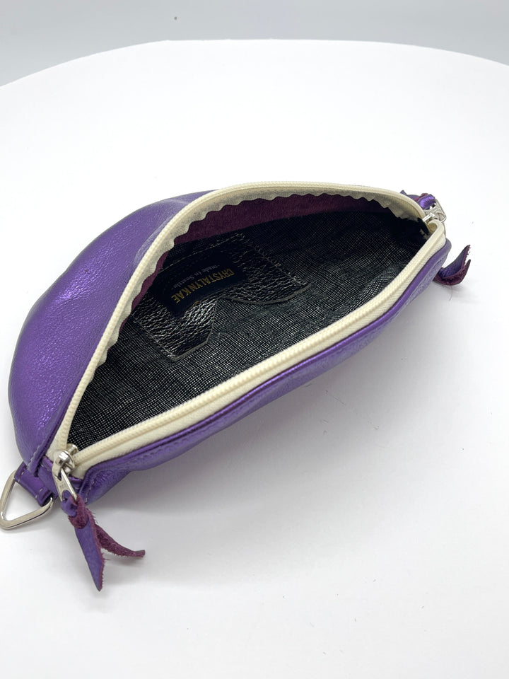 Leather Fanny "Franny" Pack from Leather made in USA#color_metallic-purple-with-white-zipper
