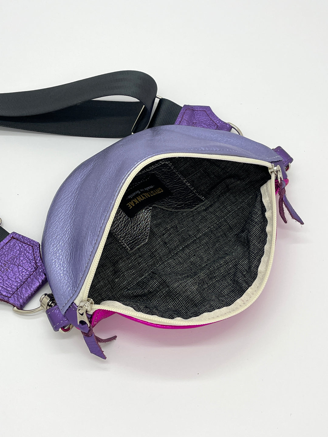 Leather Fanny "Franny" Pack from Leather made in USA#color_metallic-purple-pink-and-periwinkle