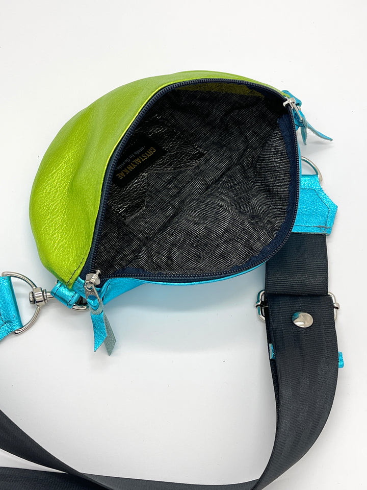 Leather Fanny "Franny" Pack from Leather made in USA#color_metallic-blue-and-green