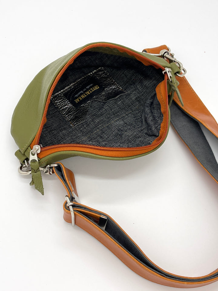 Leather Fanny "Franny" Pack from Leather made in USA#color_olive-with-butterscotch-zipper
