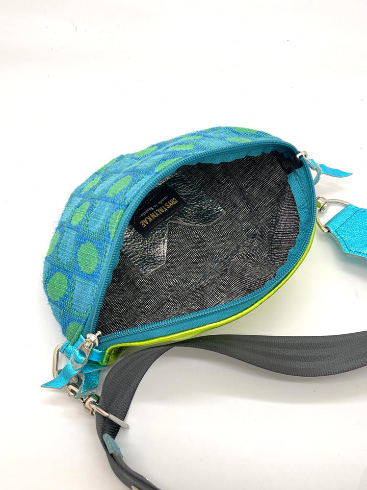 Vintage Boeing Fabric and Leather Fanny "Franny" Pack - Teal and Green Geometric