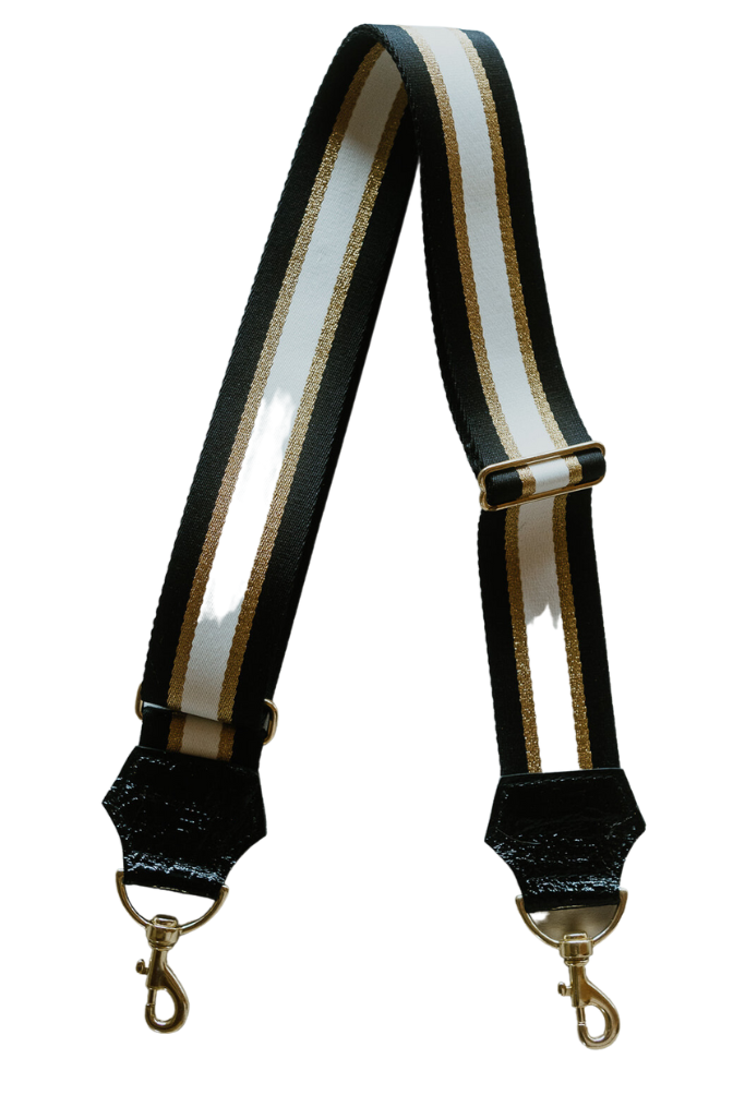 Limited Edition Adjustable Crossbody Strap - Black, Gold & White Stripe