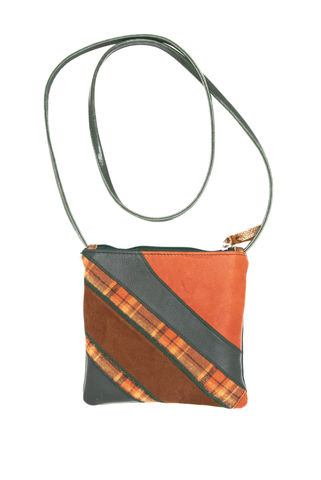 Cha Cha Small Crossbody Bag - Plaid and Green Patchwork 3 - One of a Kind