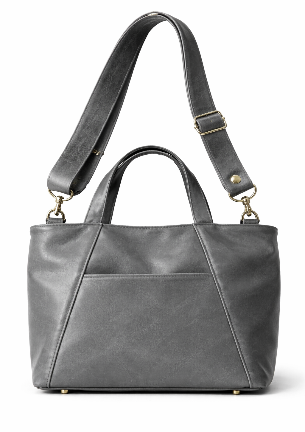 Gray handbag with a shoulder strap on a white background