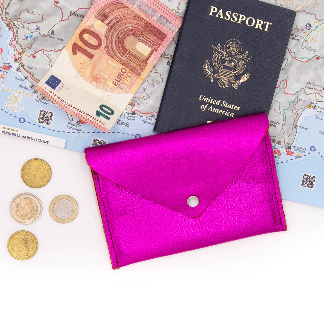 Passport Case Wallet from Leather made in USA#color_metallic-pink