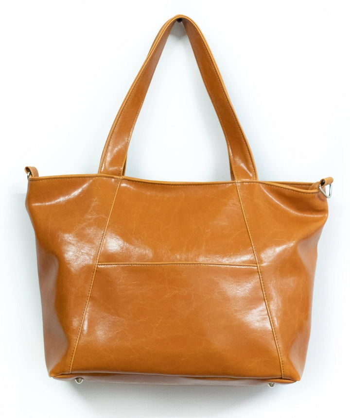 Troubadour Laptop Tote - Navy Vegan Leather #color_butterscotch