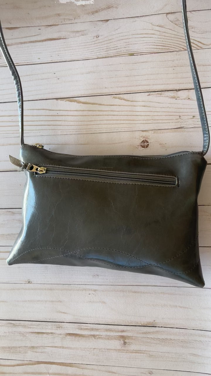 Bossa Nova Medium Crossbody Bag from Glazed Vegan Leather made in USA#color_teal