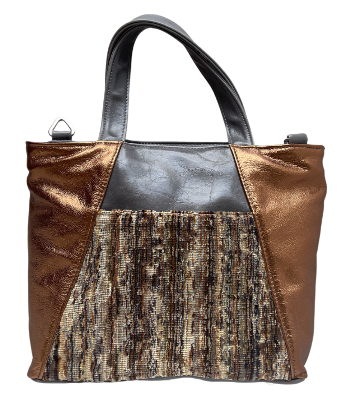 Mini Troubadour Tote - Grey with Bronze Leather and Brown Velvet