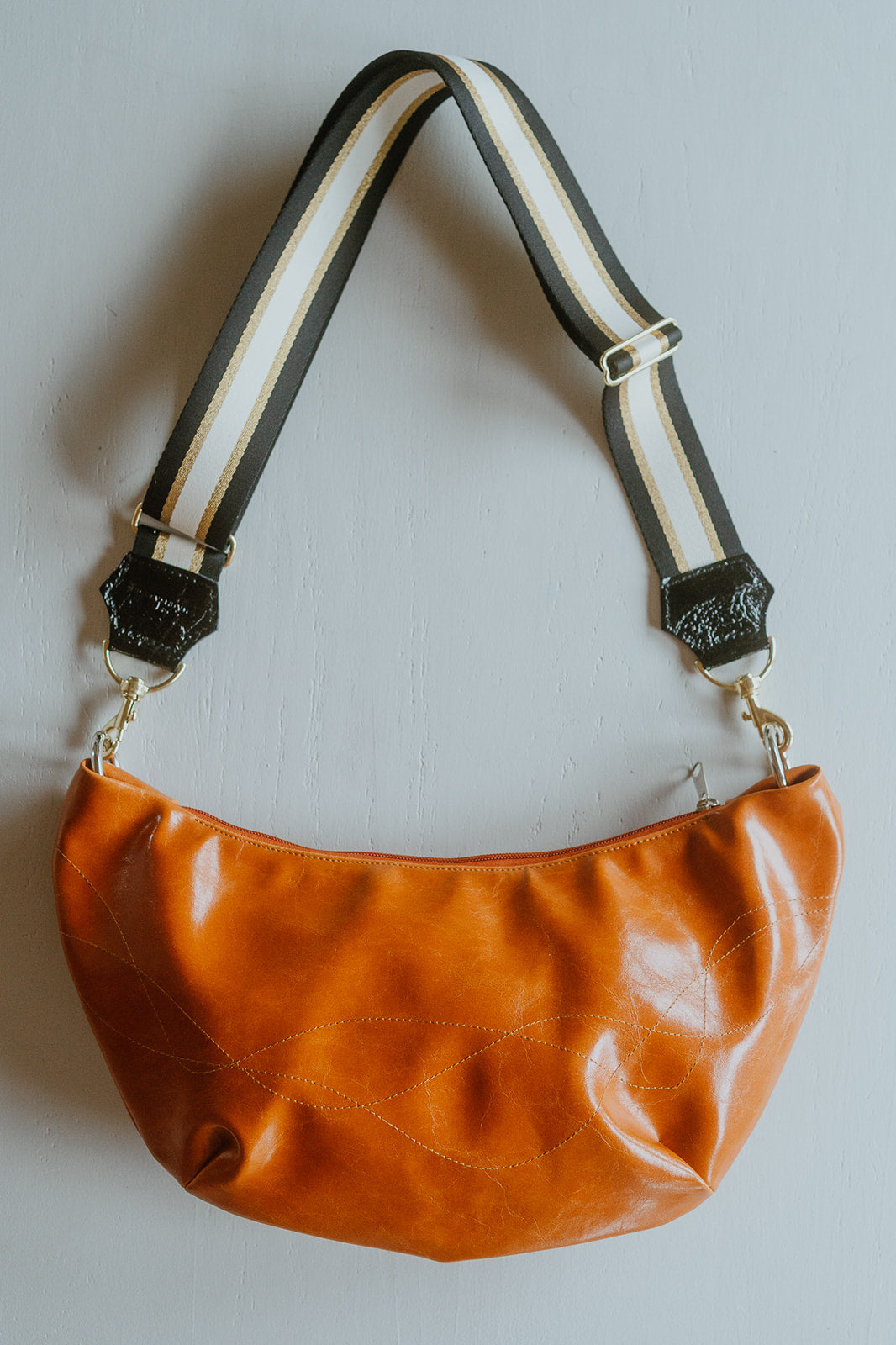 Womens Hobo Purse - Foxtrot Medium Topstitch Hobo Bag - Orange Vegan Leather#color_butterscotch