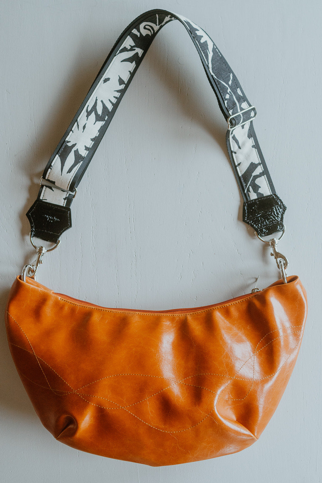 Womens Hobo Purse - Foxtrot Medium Topstitch Hobo Bag - Orange Vegan Leather#color_butterscotch
